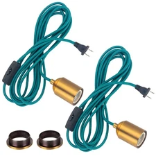Hanging Light with Plug in Pendant Kit Cord Rope Lamp Bulb Socket Teal Expose...