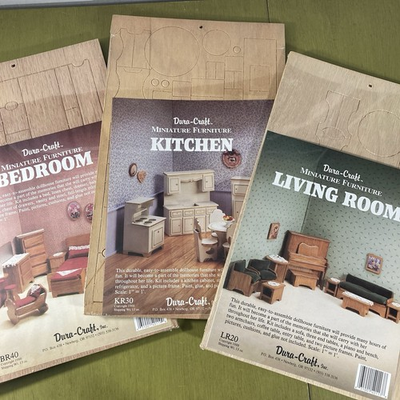 #ad Lot of 3 DuraCraft wood dollhouse furniture kits 1988 bedroom kitchen livingroom $44.99