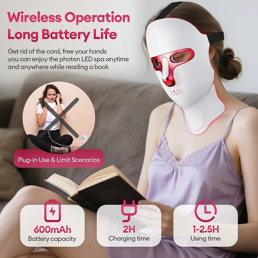 7-Color LED Light Therapy Facial Mask with Neck Care Red Blue