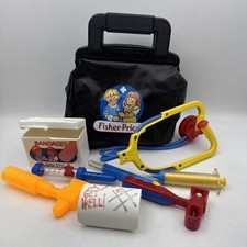 1987 Fisher Price Medical Kit Playset Dr/Nurse Black Bag w/Accessories Vintage