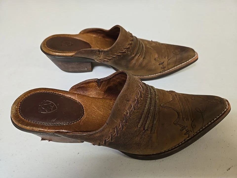 Ariat Western Mules Cowboy Pointed Toes Brown Slip-On Heel Women's 6B Boots - Image 4 of 4