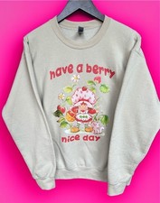 Strawberry Shortcake Graphic Khaki Crewneck Sweatshirt Sz M Oversized Fit NWOT