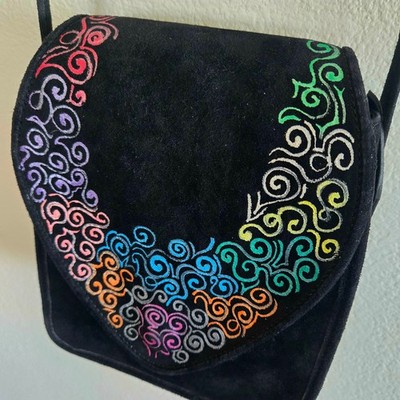 Vintage EL VAQUERO ITALY Leather and Suede hand painted crossbody or belt bag