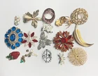 Lot 16 Vintage Style Rhinestone Lucite Brooches Pins Estate Costume Jewelry