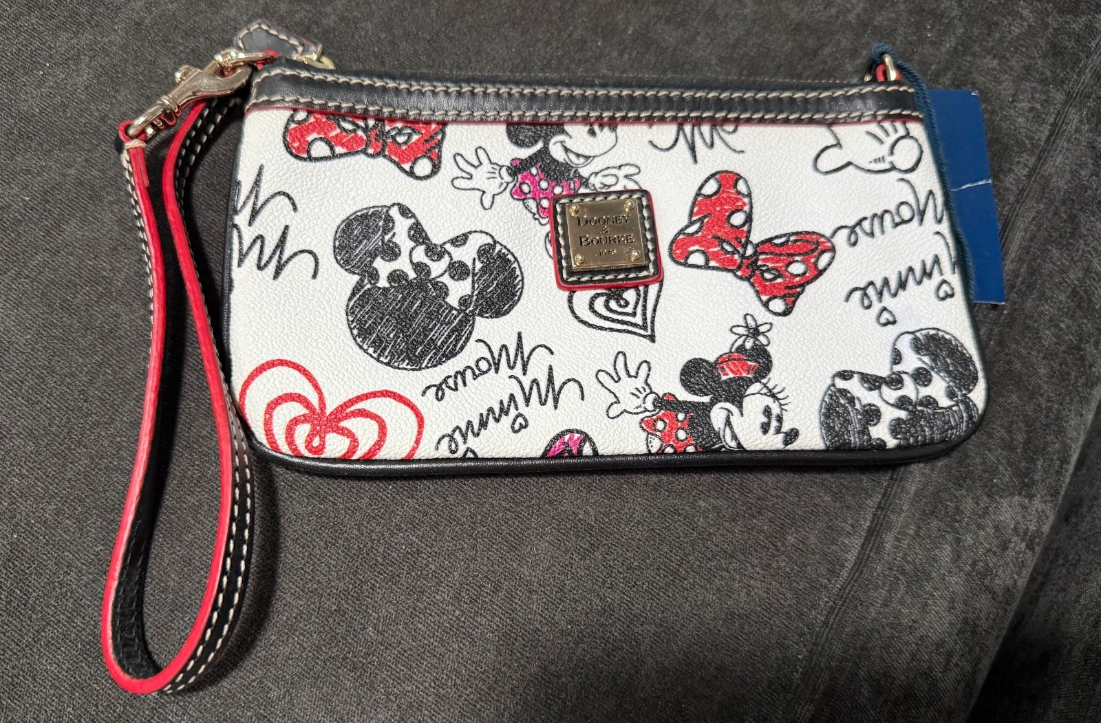 Disney Dooney & Bourke white Minnie Mouse polka dots  wristlet