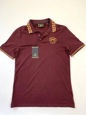 Casa Moda Couture Men s Polo Shirt Small Burgundy Greek Key Design Knit