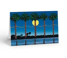 Beach Christmas Cards, Bayside Moonlit Palm Trees Tropical  18 Cards w/Envelopes