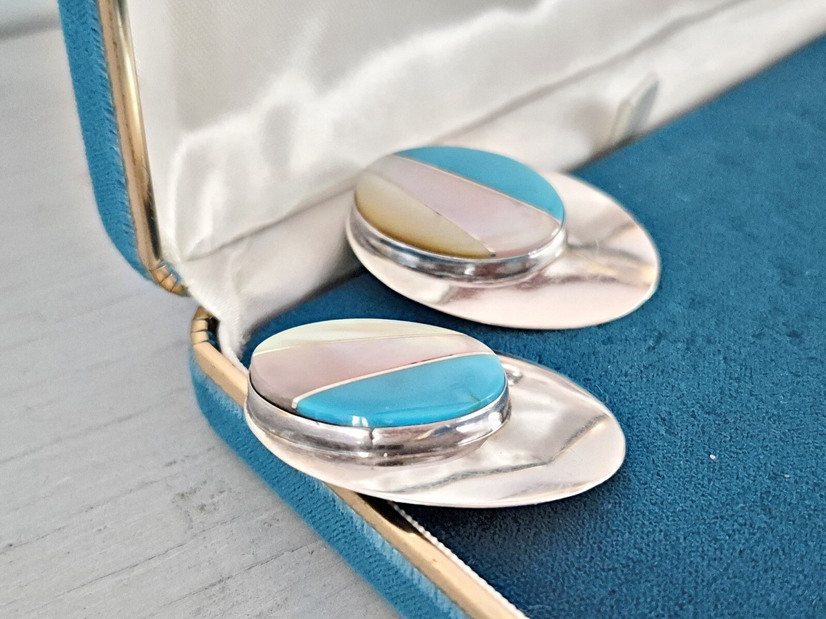 Vintage Sterling Silver Southwestern Multi-stone Inlay Chunky Earrings View 2