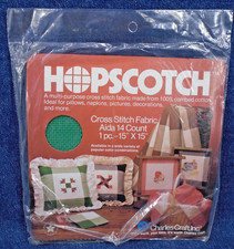 Charles Craft Hopscotch Green White Plaid Aida Cloth 15x15" 14 Count