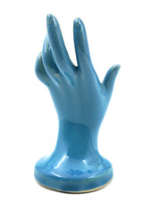 Vintage Blue Hand Ring Jewelry Holder Display Stand Decor Vanity