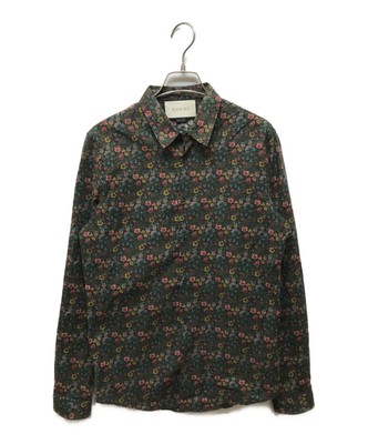 GUCCI L/S Floral Shirt Size: 38/15 Khaki x black Men Z368A GUCCI L/S Floral Shirt Size: 38/15 Khaki x black Men Z368A