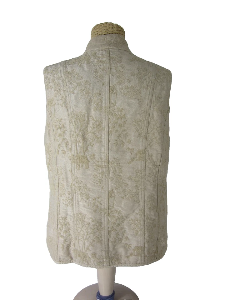 Vtg Chicos 1 Womens Medium Beige Asian Embroidered Raw Silk Button Vest Pockets - Image 3 of 4