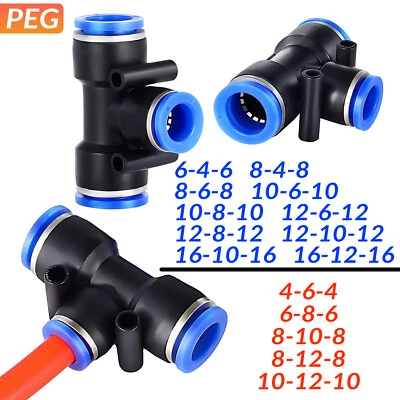 COOBETTER T PIECE PNEUMATIC PUSH FIT CONNECTOR TUBE PIPE JOINER SPEED AIR WATER LINES HOSE