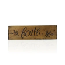 Rustic Religious Faith/Hope Ebony Varnish Wooden Sign Plaque Wood Burning 12x3.5