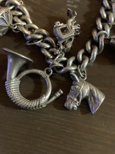 Sterling Silver Bracelet With Vintage Charms 111grams Heart Padlock Hallmarked - Picture 12 of 16