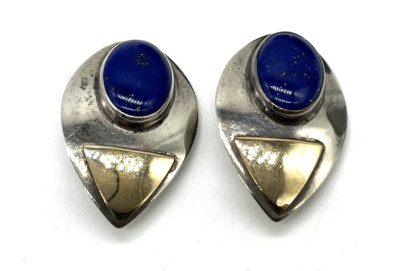 David Lee & Sassi LaMuth Lapis Lazuli Sterling Silver 14k Gold Teardrop Earrings