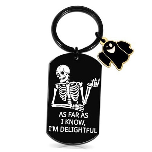 OEHEDOU Halloween Gifts For Women Men Skeleton Keychain I’m Delightful