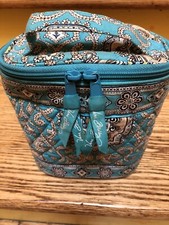 Vintage Vera Bradley Blue Paisley Quilted Zip Tall Cosmetic Case With Handle