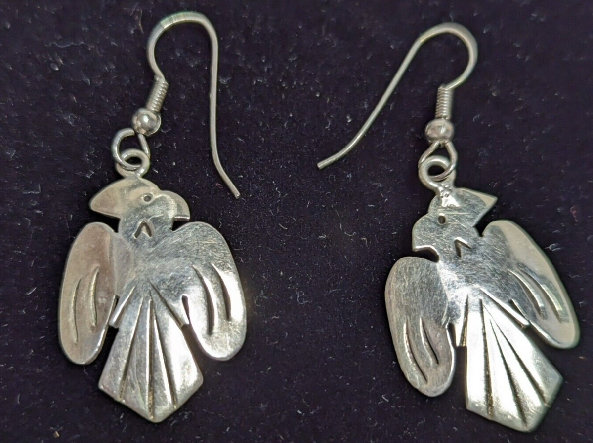 Vintage Used Pair Of Sterling Silver Thunderbird Earrings