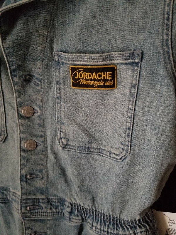 NEW Jordache Vintage MOTORCYCLE CLUB Jean Coverall Jumpsuit SizeS/CH