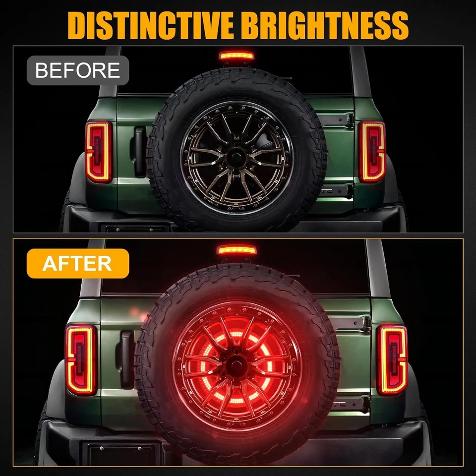 Tercera lámpara de freno de rueda de luz de neumático de repuesto 2/4D para Ford Bronco 2021 2022 2023 2024 Foto 4 de 4