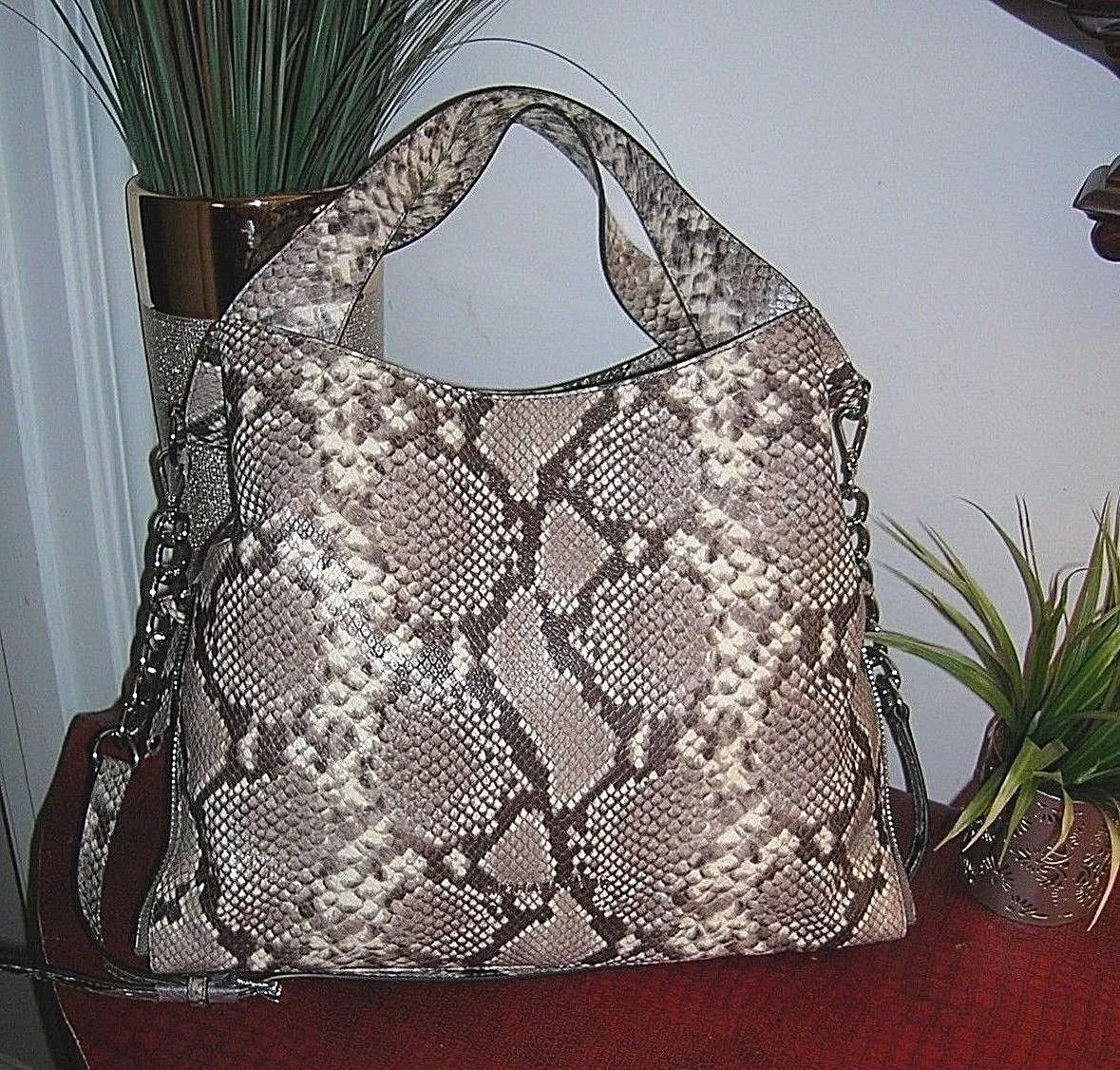 nwt Michael Kors Devon Python Embossed Large Handbag Shoulder Tote