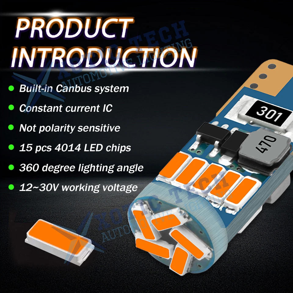 Marcador lateral LED sem erros pisca-pisca externo luz de placa de licença lâmpada de cortesia âmbar - Imagem 2 de 4