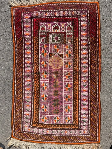 antique tapis prière prayer rug belutch baloutche Baluch Baloch Baluchi aubergin - Photo 1/24