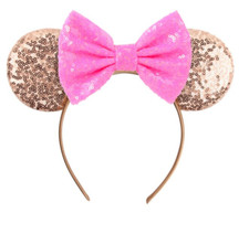 Pink Sequin Minnie Mouse Headband Tiara Princess Disney Parks Ears HANDMADE