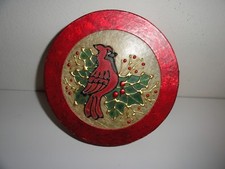 Gift Box Stain glass looking cover Cardinals And Holiday Holly-8 1/2" Round
