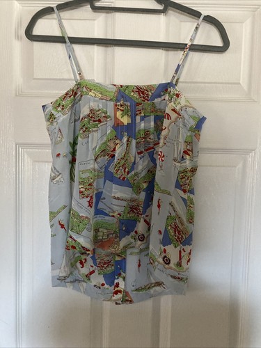 MAEVE by Anthropologie 100% SILK Blue Travel Map Pattern SZ 0 New With Tags $98 - Bild 6 von 11