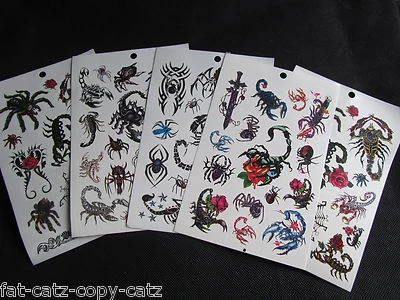 FAT-CATZ-COPY-CATZ 5 SHEETS BOYS MENS SCARY SCORPION INSECT SPIDER TEMPORARY TATTOOS PARTY LOOT BAG