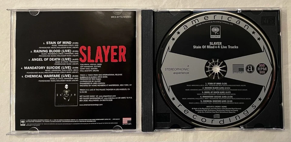 Slayer - Stain Of Mind + 4 Live Tracks (Japan CD w/OBI) Sony Records SRCS 8772 - Image 3 of 3