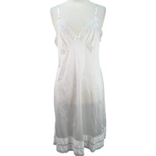 Adonna Slip Nightgown Lace Trim Lingerie Chemise Long White Sz 38 90s Y2K
