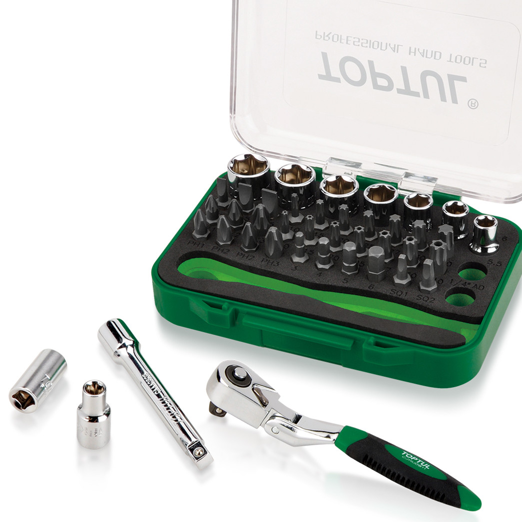 TOPTUL Professional 41pc 1/4in Drive Mini Ratchet Socket & Bit Set