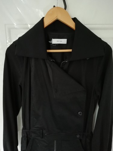 Reiss 10 12 Black Collared Ellis Jumpsuit Stretch Pockets Belt Loops Utility - Picture 3 of 12