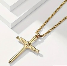 Necklace Pendant - Stainless Steel Nail Cross - Chain 24inch - Golden Color