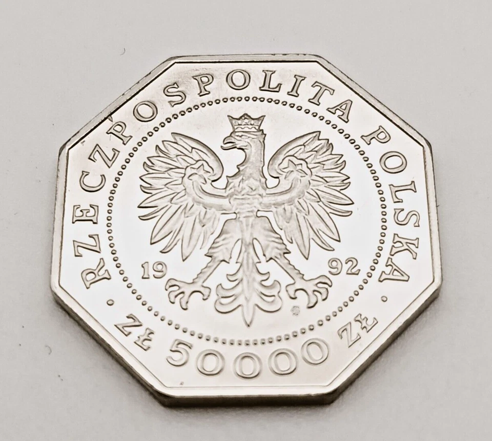 MONEDA POLONIA 1992 50000 ZL 200º UNC ANIVERSARIO DE LA ORDEN DEL VALOR MILITAR Foto 3 de 4