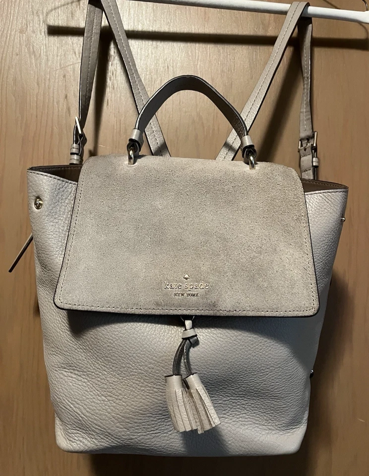 Mochila Kate Spade Hayes Street Thunder Cloud cuero/gamuza borla venta al por menor $358 Foto 3 de 4