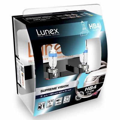 Lunex HB4 9006 Supreme Vision 3700K + 40m 12V 55W Car Headlight Bulbs Twin 