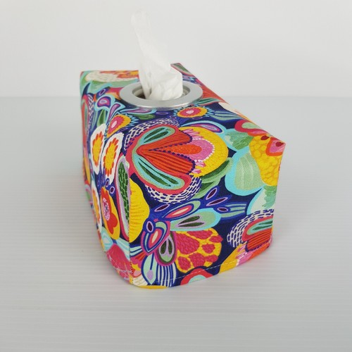 Tissue Box Cover Handmade Bright Multi-Coloured Floral Silver Circle Opening - Picture 7 of 13
