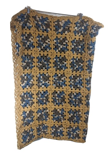 Gold Granny Square Afghan Blanket 80 x 52 Roseanne - 第 1/7 張圖片