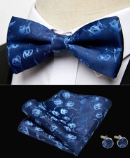 Vintage Men Cufflinks Handkerchiefs Bowtie Sets 3pcs Jacquard Floral Paisley