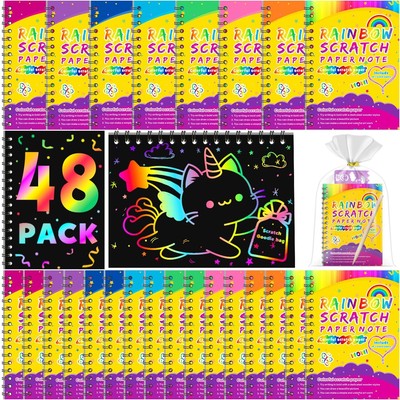 Party Favors for Kids 4-8-12: 48 Pack Scratch Rainbow Art Crafts Notebook, Co...
