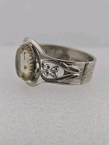 Vtg Art Deco Style Reverse Intaglio Cameo Crystal Hinged Clamper Cuff Bracelet - Picture 4 of 13