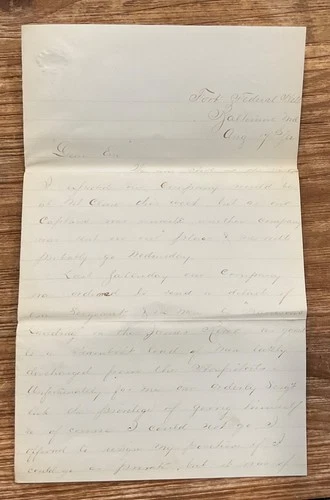 1862 CIVIL WAR LETTER COL WILLIAM H. KIPP FORT FEDERAL HILL 8 PGS BEST I LISTED!