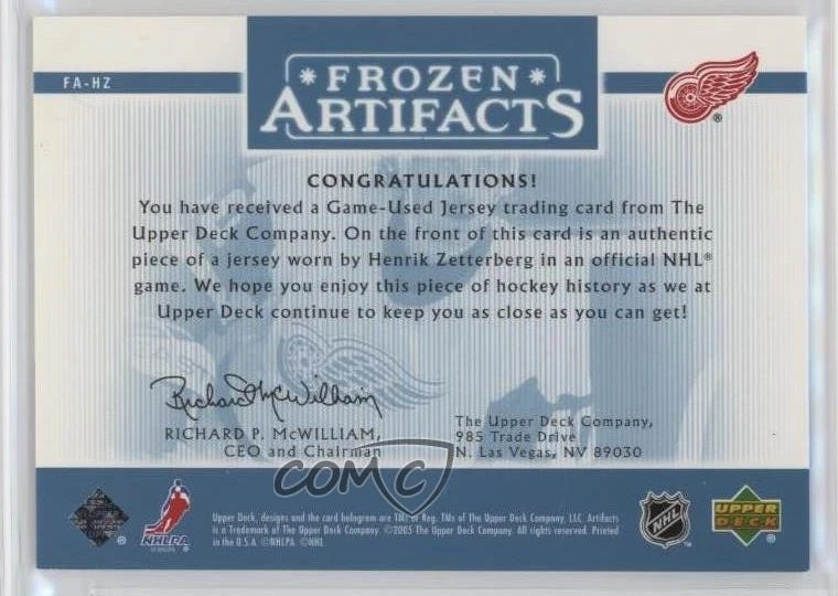 2005-06 Upper Deck Artifacts Frozen Artifacts /275 Henrik Zetterberg #FA-HZ - Image 2 of 2