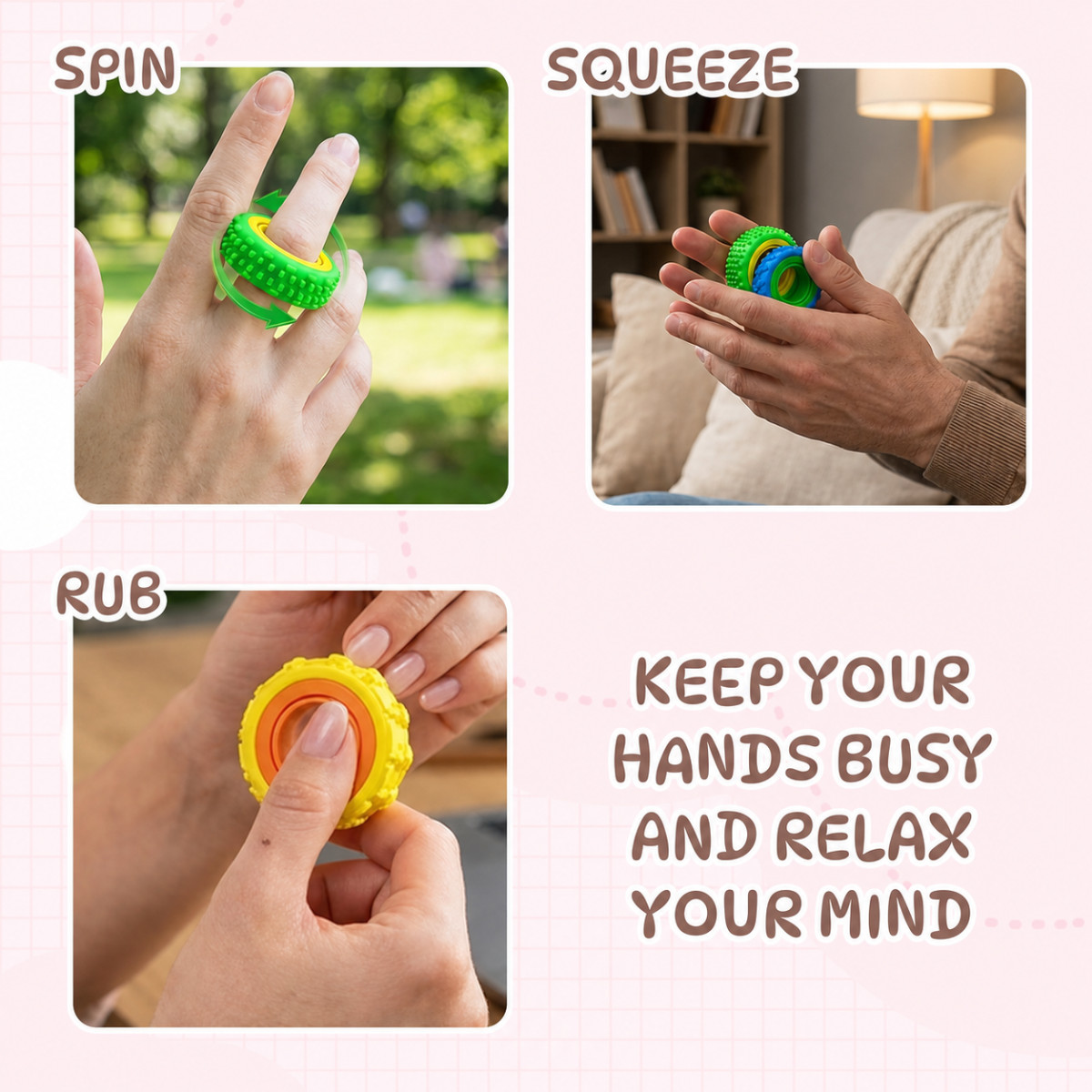 12 Pezzi Anelli Sensoriali Fidget Giocattolo Silicone Autismo Rotante per Bambini foto 2