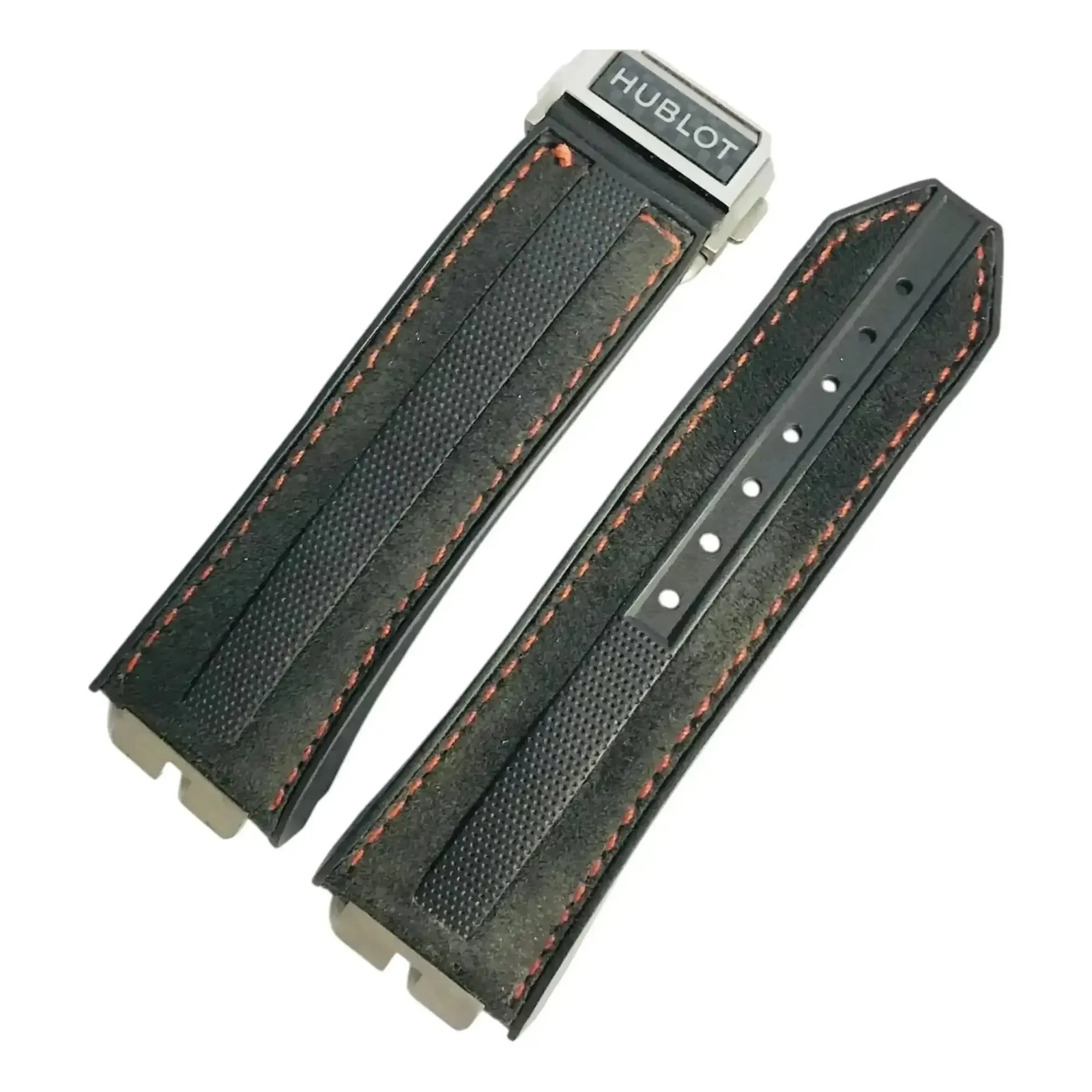 Hublot Ferrari 27-22mm Black Suede Rubber Strap Titanium Deployant Buckle Srtap