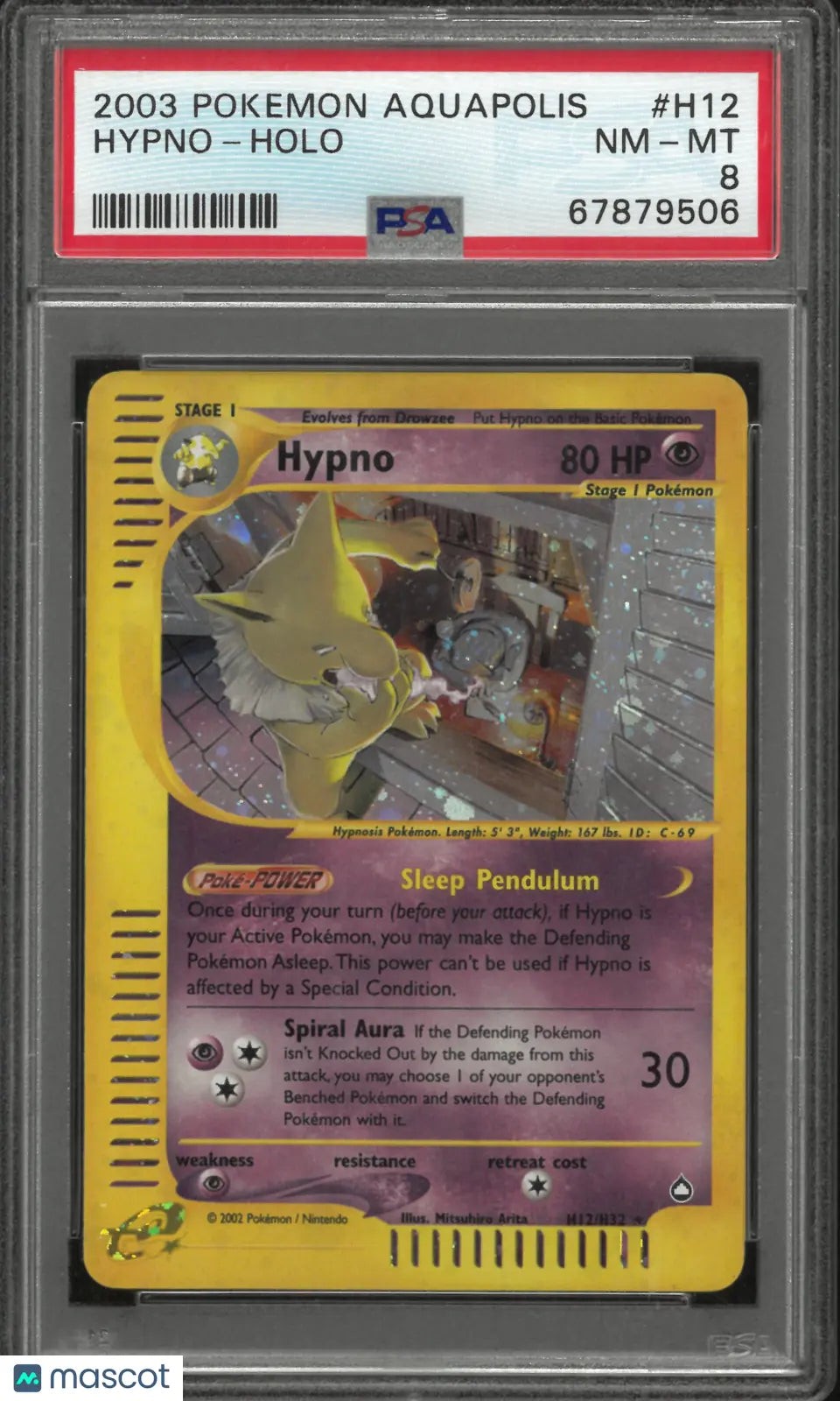 2003 Pokemon Aquapolis Holo Rare Hypno H12/H32 PSA 8
